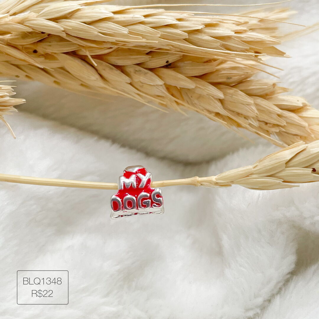 Berloque My Dogs Vermelho Passador Esmaltado Prateado